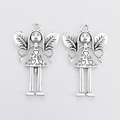 Античное Серебро Тибетский стиль девушка сплава большие кулоны, античное серебро, 57x36x5 мм, отверстие : 4 мм