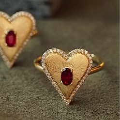 Настоящее золото 18K 925 Кольца из стерлингового серебра с паве из кубических цирконий, сердце, реальный 18 k позолоченный, размер США 8 (18.1 мм)