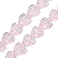Pink Handmade стеклянные бусины фольги, сердце, розовые, 16x15x9 мм, отверстие : 1.5 мм, 1.5 мм, около 24 шт / нитка, 12.59~13.18 дюйм (32~33.5 см)