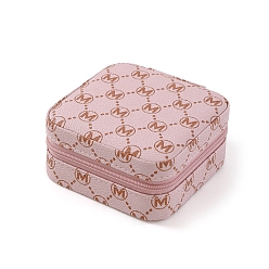 Dark Salmon M Printed PU Imitation Leather Jewelry Storage Zipper Boxes, for Necklaces Bracelets Earrings Rings, Square, Dark Salmon, 10x10x5cm
