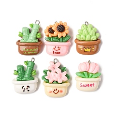 (52) Непрозрачная лаванда Непрозрачные подвески смолы, с платиновыми тоновыми железными петлями, завод, разнообразные, разноцветные, 26~31x20.5~23x9~10 мм, отверстие : 1.8~2 мм