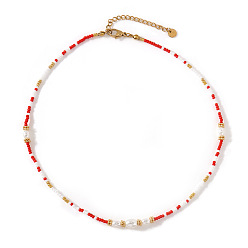 Золотой Женские ожерелья из жемчуга фук и круглых стеклянных бусин, красные, золотые, 15.75 дюйм (40 см)