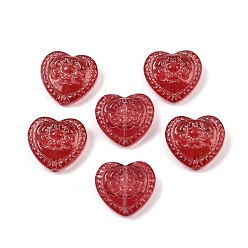 (123L) Белый крем непрозрачный блеск Стеклянные бусины, сердце с цветочным узором из бусин, с блеском порошок, огнеупорный кирпич, 16x17.5x7.5 мм, отверстие : 1.2 мм