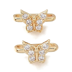 Light Gold Латунные микропаве прозрачные кубические цирконии 2-петлевые разделительные планки в форме бабочки, долговечный, стойки покрытие, золотой свет, 6x10x5 мм, отверстие : 1.5 мм