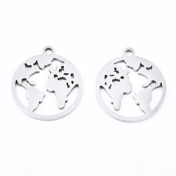 Stainless Steel Color 201 Stainless Steel Pendants, Laser Cut, Earth, Stainless Steel Color, 17x15x1mm, Hole: 1.4mm
