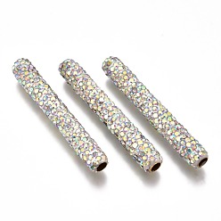 Хрусталь AB Полимерная глина бисера горный хрусталь трубки, с латунной фурнитурой , хрусталь AB, 35~35.5x5~5.5 мм, отверстие : 2.5 мм