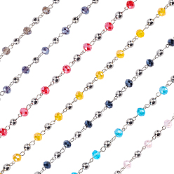 Mixed Color Olycraft Glass Rondelle Beads Chains for Necklaces Bracelets Making, with Electroplate Round Glass Beads and Iron Eye Pin, Unwelded, Mixed Color, 39.3 inch, 7 colors, 2strands/color, 14strands/box