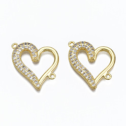 Real 16K Gold Plated Brass Micro Pave Clear Cubic Zirconia Links Connectors, Nickel Free, Heart, Real 16K Gold Plated, 23x22x2.5mm, Hole: 1.5mm