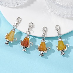 Золотистый Декоративные подвески в виде чайника из натурального кракелюрного агата., Сплав с застежками когтя омара, золотые, 44~45 мм