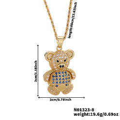 Синий Латунные микро-паве кубические цирконии милые мини-подвески в виде мультяшных медведей для женщин, золотые, синие, 23.62 дюйм (60 см)