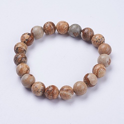 Picture Jasper Natural Picture Jasper Beaded Stretch Bracelets, Round, 2-1/8 inch(53mm)