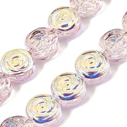 Lavanda Blush Pintura de horneado galvanizada cuentas de vidrio transparentes hebras, plano y redondo con flor rosa, color de ab chapado, rubor lavanda, 10x5.3 mm, agujero: 1 mm, sobre 65 unidades / cadena, 25.20'' (64 cm)