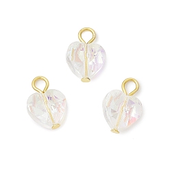 Золотой Прозрачные стеклянные подвески, сердце, с железной петлей, граненые, золотые, 15x10x6.5 мм, отверстие : 2.5 мм