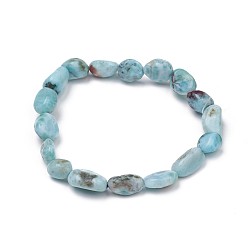 Larimar Natural Larimar Stretch Beaded Bracelets, Tumbled Stone, Nuggets, 1-7/8 inch~2-1/8 inch(4.8~5.5cm), Beads: 6~15x6~11x3~11mm