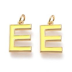 Letter E Латунь эмаль подвески, с целью перехода в кольце, долговечный, реальный 18 k позолоченный, letter.e, шампанское желтый, letter.e, е: 18x11x1.8 мм, прыжковые кольца: внутренний диаметр: 3 мм