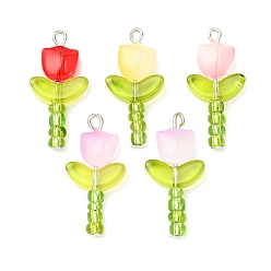 Платина 5 шт. 5 цветные прозрачные подвески-лэмпворк, тюльпан очарование, с железной петлей, платина, 28.5~29.5x14x5.5 мм, отверстие : 1.5 мм, 1 шт / цвет