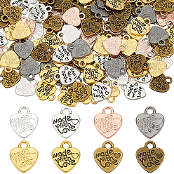 (52) Непрозрачная лаванда 160 шт 8 цвета подвески из сплава в тибетском стиле, без кадмия и без свинца, сердце с словом Сделано с любовью, на день Святого Валентина, разноцветные, 12.2~12.5x10x1.8~2 мм, отверстие : 2 мм, 20 шт / цвет