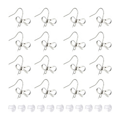 Платина 24 шт латунные серьги крючки, бантик с петлями для ушей, с 40 пластиковыми ушными гайками, платина, 22 датчик, 16x15 мм, отверстие : 2 мм, штифты : 0.6 мм