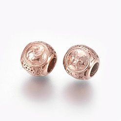 Розовое Золото 316 европейские бусины из хирургической нержавеющей стали, бусины с большим отверстием, Рондель с созвездиями рыб, розовое золото , 10x9 мм, отверстие : 4 мм