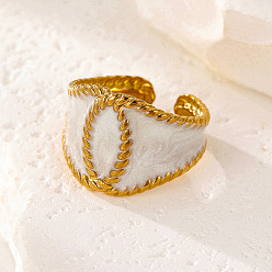 White 304 Stainless Steel Enamel Open Cuff Rings, Horse Eye, Golden, White, 19mm