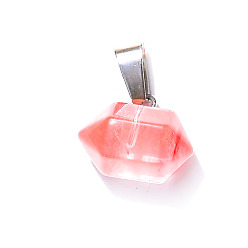 Cherry Quartz Glass Cherry Quartz Glass Double Terminal Pointed Pendants, Faceted Bullet Charms, 10x16mm