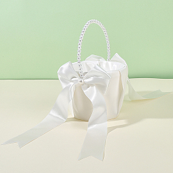 Белый Полиэстеровые цветочные корзины с бантом и пластиковыми жемчужинами на ручке, корзины для хранения на свадьбу, белые, 145x200 мм