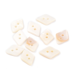 Mixed Color 2-Hole, Natural Freshwater Shell Buttons, Flat Rhombus, Mixed Color, 9~9.5x12.5~13.5x1.5~2mm, Hole: 1.5mm