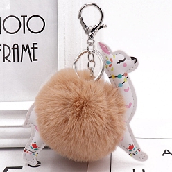 Светло-коричневый Брелок пом пом мяч, подвесное украшение для рюкзака из искусственной кожи, альпака, загар, 15x11 см