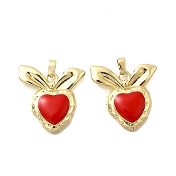 Красный Латунь эмаль подвески, реальный 18 k позолоченный, сердце прелести, красные, 23x23x5 мм, отверстие : 5x2.5 мм