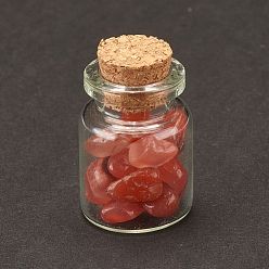 Red Aventurine Transparent Glass Wishing Bottle Decoration, with Natural Red Aventurine Chip Beads, 22x34mm, Chip Beads: 6~16x5~10x2~8mm