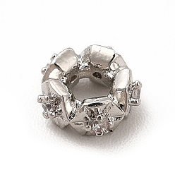 Платина Стойки обшивки латунь кубического циркония европейский шариков, бусины с большим отверстием, без кадмия и без свинца, долговечный, колонка со снежинкой, платина, 10x4 мм, отверстие : 5 мм