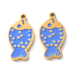 Настоящее золото 18K Ионное покрытие (ip) 304 подвески из нержавеющей стали с эмалью, очарование рыбы, реальный 18 k позолоченный, 15.5x8.5x1.5 мм, отверстие : 1 мм