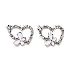 Белый Подвески из эмали и сплава, с кристально горный хрусталь, платина, сердце с подвеской в виде бабочки, белые, 23x20x2 мм, отверстие : 1.5 мм