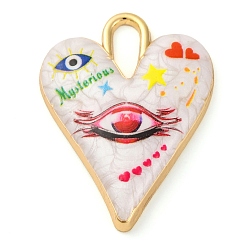 Темно-Розовый Подвески из эмали и сплава, золотой свет, сердце с очарованием глаз, темно-розовыми, 34.5x25.5x4.5 мм, отверстие : 9x4.5 мм