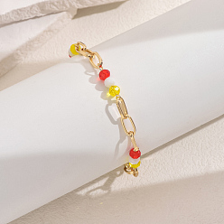 Желтый Модные винтажные браслеты на ногу из латунных бусин овальной и стеклянной формы с гранеными рондельками, реальный 18 k позолоченный, желтые, 8-5/8 дюйм (220 мм)