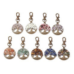 Смешанные камни Плоские круглые подвески из сплава в тибетском стиле с древом жизни, украшения, с бусинами из смешанных синтетических и натуральных драгоценных камней, античная бронза, 71 мм, 9 шт / комплект