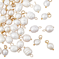 Золотой 40шт 2 стили подвески из натурального культивированного пресноводного жемчуга, с металлическими петлями, рисовое очарование, золотые, 13.5~17x7~9x5~9 мм, отверстие : 3~3.6 мм, 20 шт / стиль