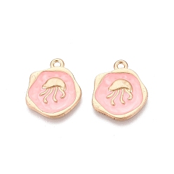 Pink Подвески из эмали и сплава, медузы прелести, золотые, розовые, 19~20x15~17x2~3 мм, отверстие : 1.5~1.8 мм