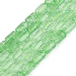 Lime Green Crackle Transparent Glass Beads Strands, Column, Faceted, Lime Green, 9~9.5x5.5~6mm, Hole: 1~1.2mm, about 37~38pcs/strand, 13.39~13.78 inch(34~35cm)