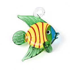 Золотистый Подвески лэмпворк ручной работы, рыбы прелести, золотые, 43~47x36~41x14.5~17 мм, отверстие : 4.5~5.5x3.5~4.5 мм