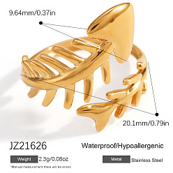 Fish 304 открытые кольца манжеты из нержавеющей стали, золотые, елочка, размер США 10 1/2 (20.1 мм)