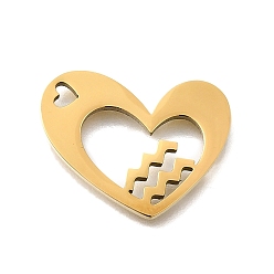 Водолей 201 подвески из нержавеющей стали, лазерная резка, сердце с подвеской в виде созвездия, золотые, Водолей, 17x21.5x1.5 мм, отверстие : 1.6x2.6 мм