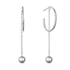 Platin Farbe Rhodinierte 925 Ohrstecker aus Sterlingsilber, halbe Creolen, mit Bogen und Perle, Platin Farbe, 49 mm Packungsgröße: 53x53x37 mm