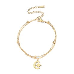 Золотой 304 трос и сателлитные цепи из нержавеющей стали, двухслойный многожильный браслет, с подвесками луны и звезд, золотые, 6-3/4 дюйм (17 см)