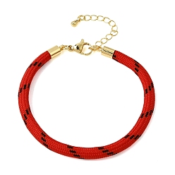 FireBrick Braided Round Polyester Cord Bracelet Makings, with Brass Findings and 202 Stainless Steel Lobster Claw Clasps, Golden, FireBrick, 7.28 inch(18.5cm)