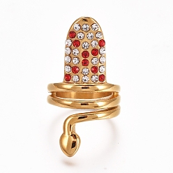 Светло-сиамский (продажа фабрики ювелирных изделий)ионное покрытие(ip) 304 кольца из нержавеющей стали, со стразами, золотые, Light Siam & кристалл, Размер 3~5, 13~15 мм