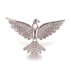 Платина Латунные микропаве прозрачные подвески с фианитом, голубь, платина, 17x28.8x5 мм, отверстие : 4.5x1.3 мм