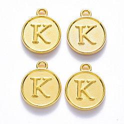 Letter K Alloy Pendant Cabochon Settings, For Enamel, Cadmium Free & Lead Free, Flat Round with Letter, Light Gold, Letter.K, 14x12x2mm, Hole: 1.5mm
