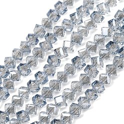 Light Steel Blue Electroplate Transparent Glass Beads Strands, Cube, Faceted, Pearl Luster Plated, Light Steel Blue, 3.5x4.5x4mm, Hole: 1.1mm, about 99pcs/strand, 13.46''(34.2cm)