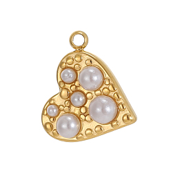 Белый 304 из нержавеющей стали подвески оболочки, шарма сердца, долговечный, ионное покрытие (ip), реальный 18 k позолоченный, долговечный, белые, 11x9 мм, отверстие : 1 мм